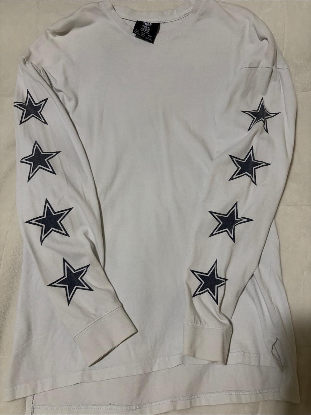 NFL Dallas Cowboys White Long-Sleeve Crew with Navy Star Sleeve Graphics